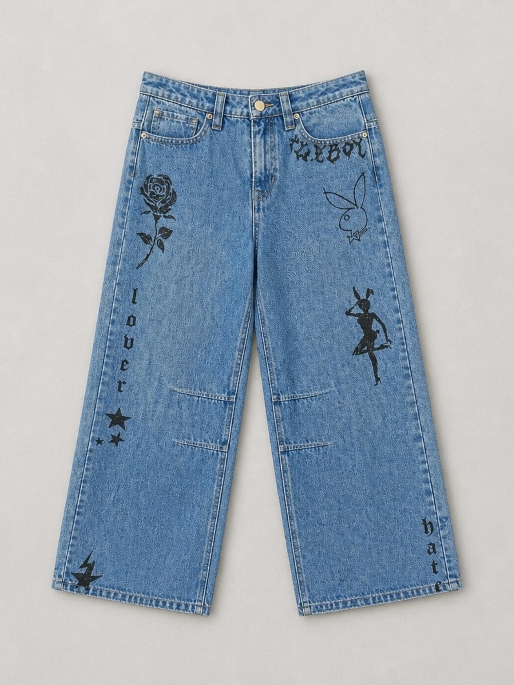 Blue Graphic Wide-Leg Women's Jeans